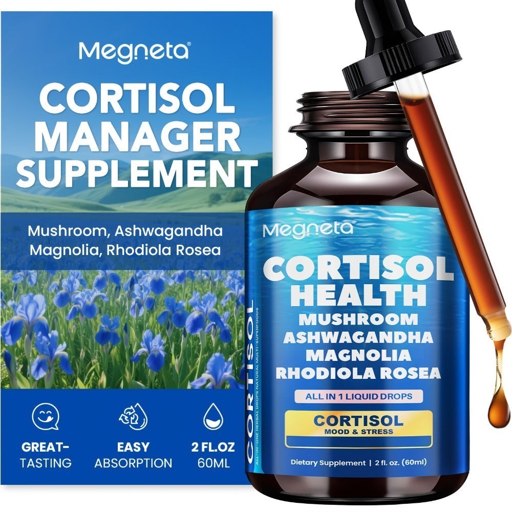 Cortisol Balance Liquid Drops for Stress & Cortisol Belly, KSM-66 Ashwagandha, Magnesium Glycinate & L-Theanine Sublingual Su