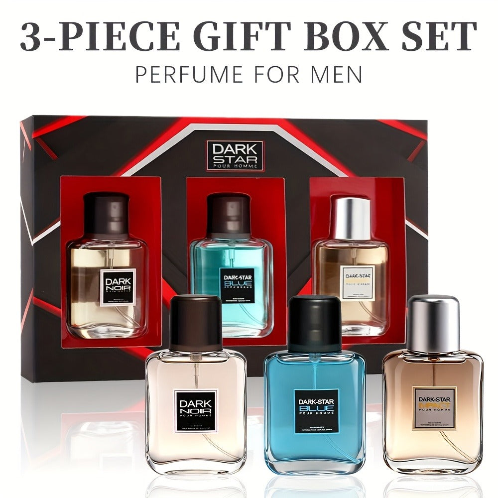Men's Cologne Gift Set with Three 30ml Eau de Toilette Sprays in Blue, Amber and Clear Glass Bottles — image 1