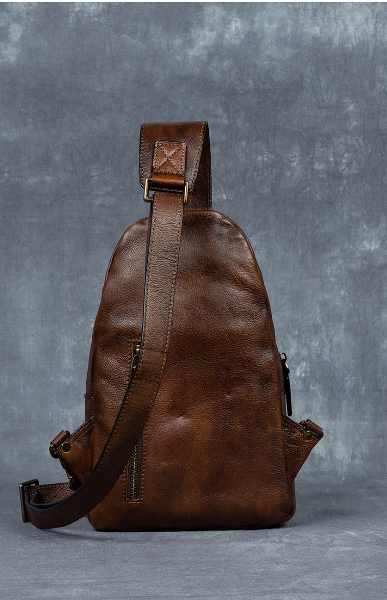 Men's Chest Crossbody Genuine Leather Retro Hand-rubbed Large Capacity Messenger Bag