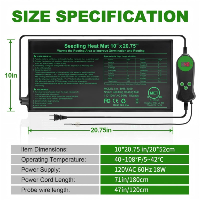 Seedling Heat Mat with Smart Thermostat Control, PVC Germination Heating Pad Accelerate Seed Sprouting Root Zone Warmth — ima
