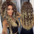 Synthetic Wig 30-Inch Long Curly Waves with Dark Roots, Middle Part and Three Ombre Colors — image 1