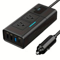 Black 200W Elongated Car Power Inverter Hub with Multiple 110V AC Outlets, USB Ports and Display — image 1
