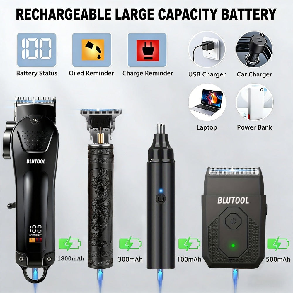 Hair Clipper & Trimmer Set 4-Piece for Men – Professional Barber Kit with Nose Trimmer, Detail Trimmer, Guide Comb — image 8