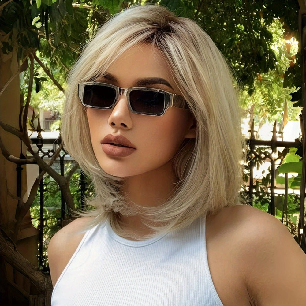 Synthetic Wig 16-Inch Mixed White-Golden Straight Style with Adjustable Rose Net Cap for Costume Looks — image 8