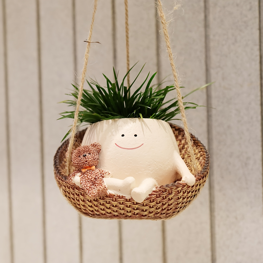 Cute Hanging Planters with Funny Face & Bear Design – Unique Decorative Flower Pots for Indoor Plants, Home, Office & Garden 