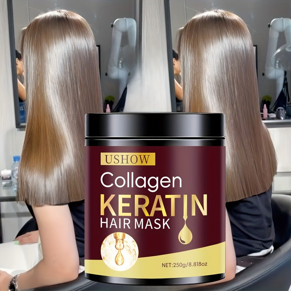USHOW 250g Collagen and Keratin Hair Mask in Round Jar with Black Screw-Top Lid and Gold-Trim Label — image 7