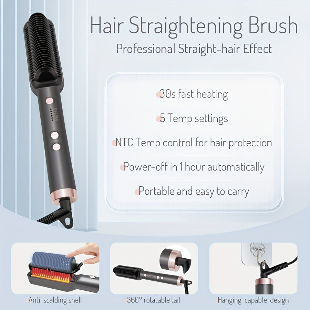 Hair Straightener & Curling Iron Set for Women, Flat Iron Straightening Brush, Anti-Scald, Precise Temperature Control — imag