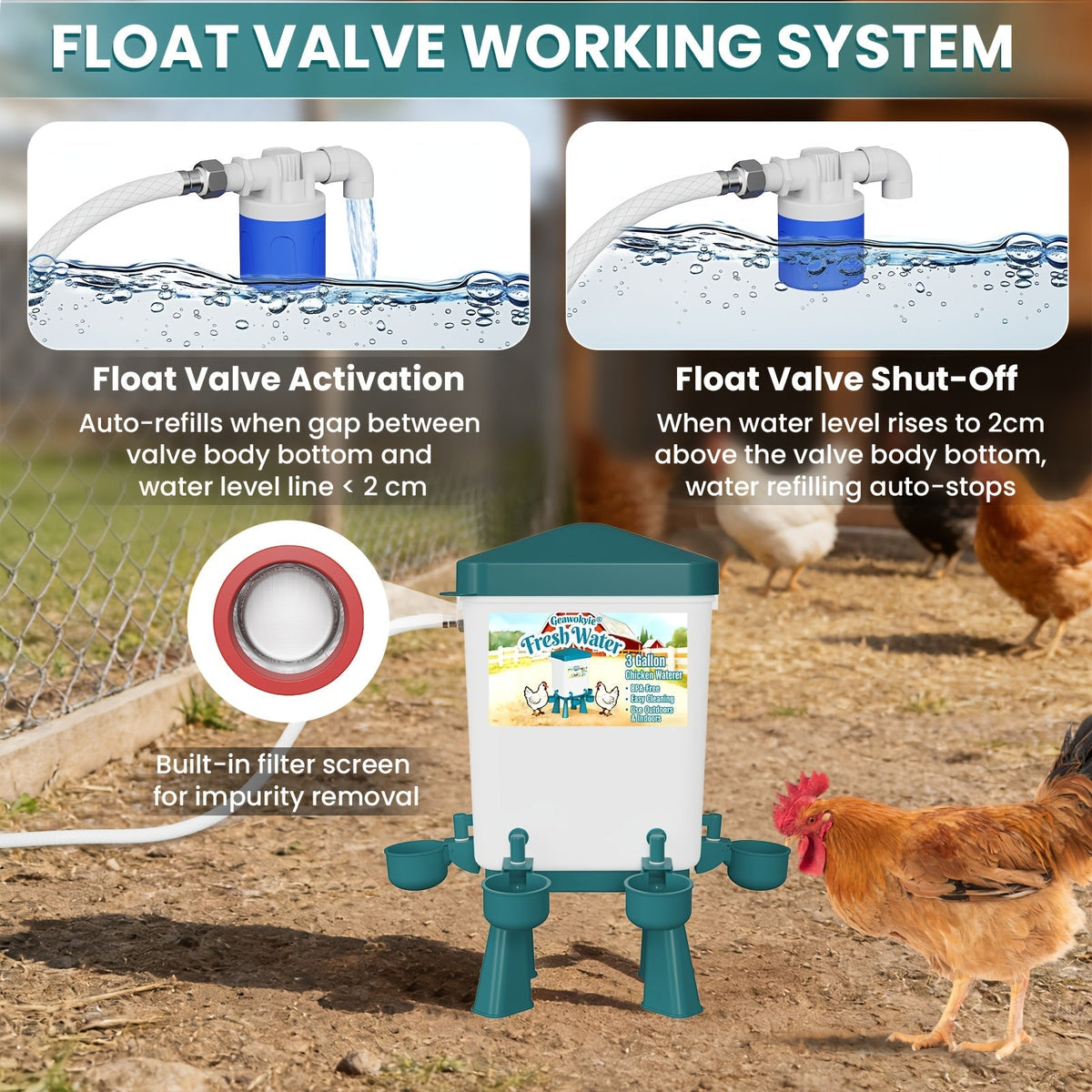Chicken Waterer 3 Gallon Float Controlled Hose Connection Hands-Free — image 2