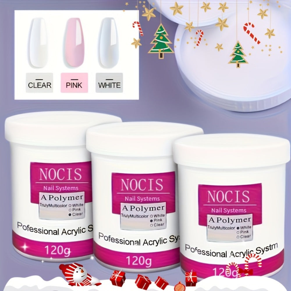 No Lamp Acrylic Nail Extension Powder 120g Clear Pink White, Crystal Formula for Carving 3D Nail Art — image 1