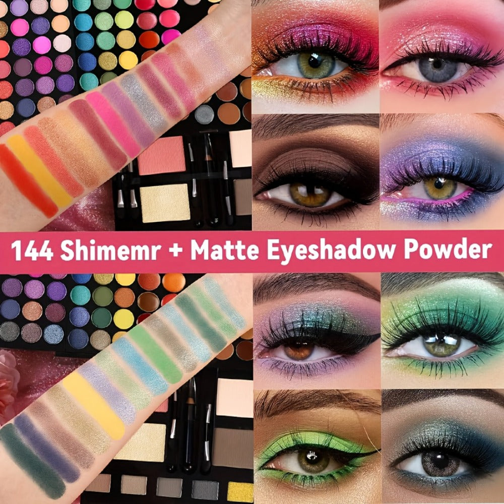Makeup Kit 190-Color Fold-Out Face and Eye Palette with Center Mirror, 144 Eyeshadow Shades and Eight Brushes — image 3