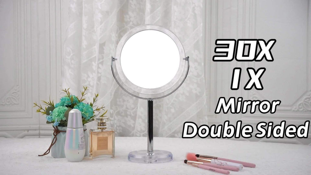 Makeup Mirror Dual-Sided 1X and 30X Round Chrome-Finish Stand with 360° Rotation and Detachable Frame — image 12