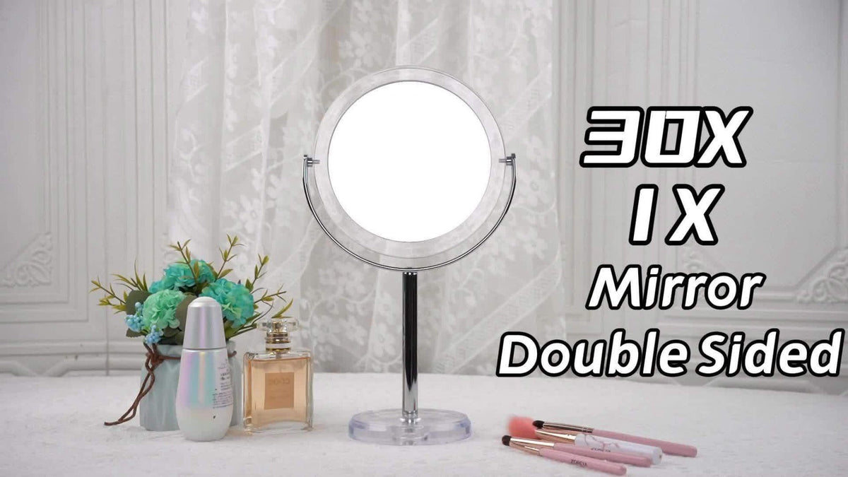 Makeup Mirror Dual-Sided 1X and 30X Round Chrome-Finish Stand with 360° Rotation and Detachable Frame — image 12