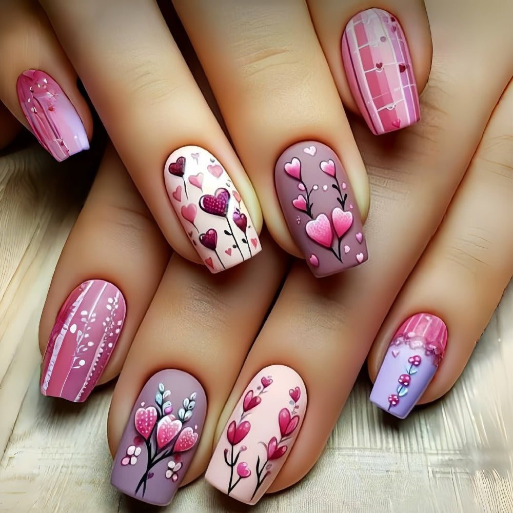 Press On Nails 96-Piece Almond Heart Glitter Four-Pack Set with Jelly Adhesive Tabs and Nail File — image 6