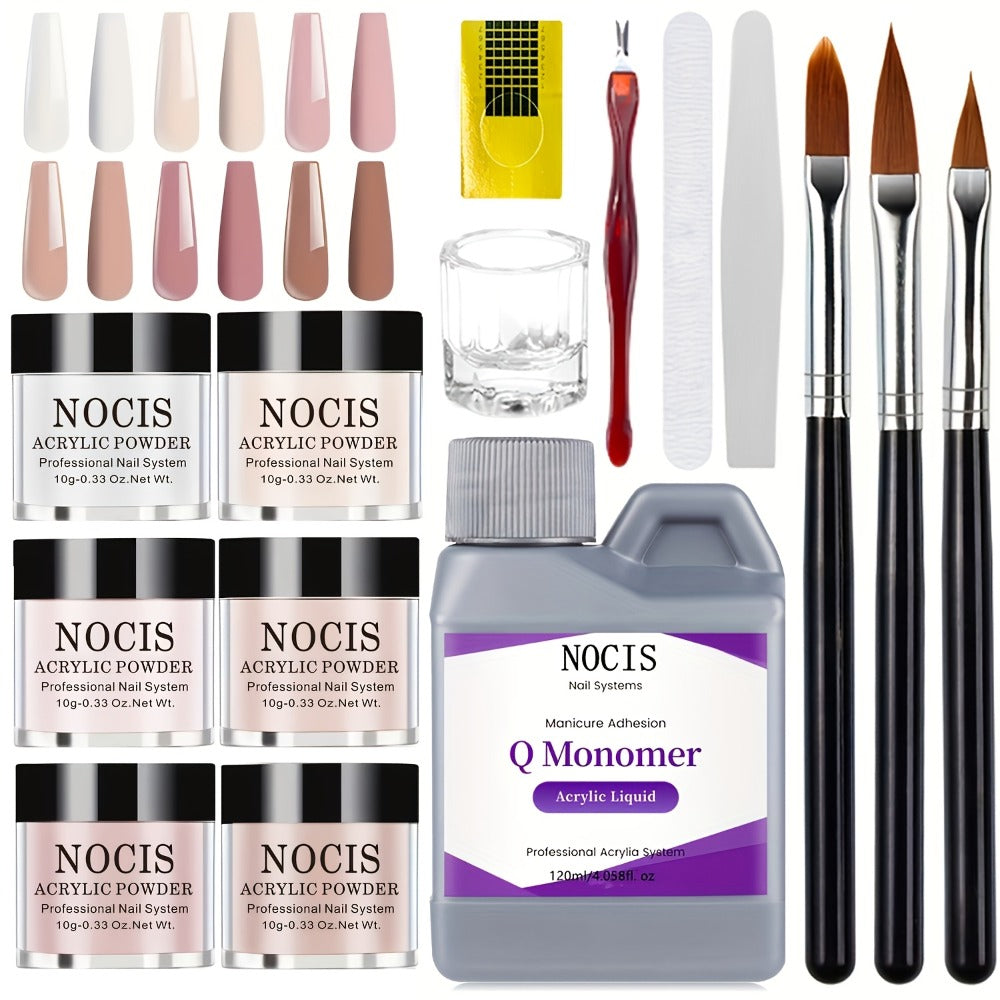 Six-Color Acrylic Nail Powder Set with Monomer Bottle and Application Tool Assortment in Three Set Codes — image 3