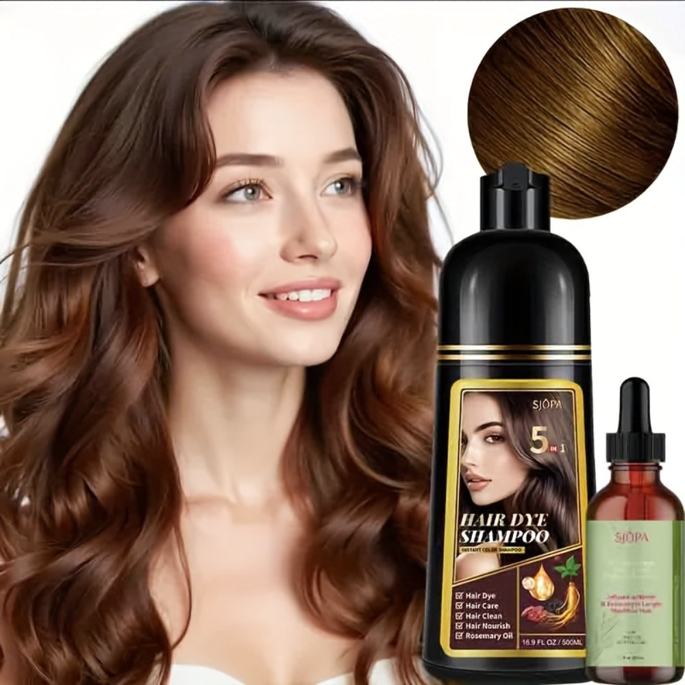 Glycerin Hair Color Shampoo Gift Set with Rosemary Oil, 5-in-1 Color & Care Formula 16.91oz, Gentle Non-Irritating Gray Cover