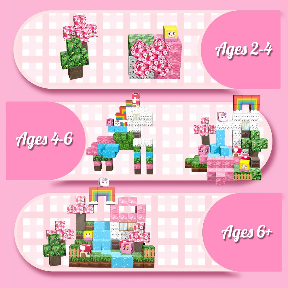 Magnetic Cube Building Set in 48-Piece or 110-Piece Pink, Blue, Green and Brown Fantasy Options — image 9