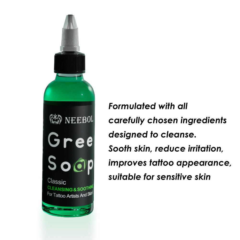 Tattoo Green Soap Cleaning Kit Neebol 8.5oz Concentrated Soap Squeeze Bottle Moisturizing Balm Cream Lint-Free Wipes Complete