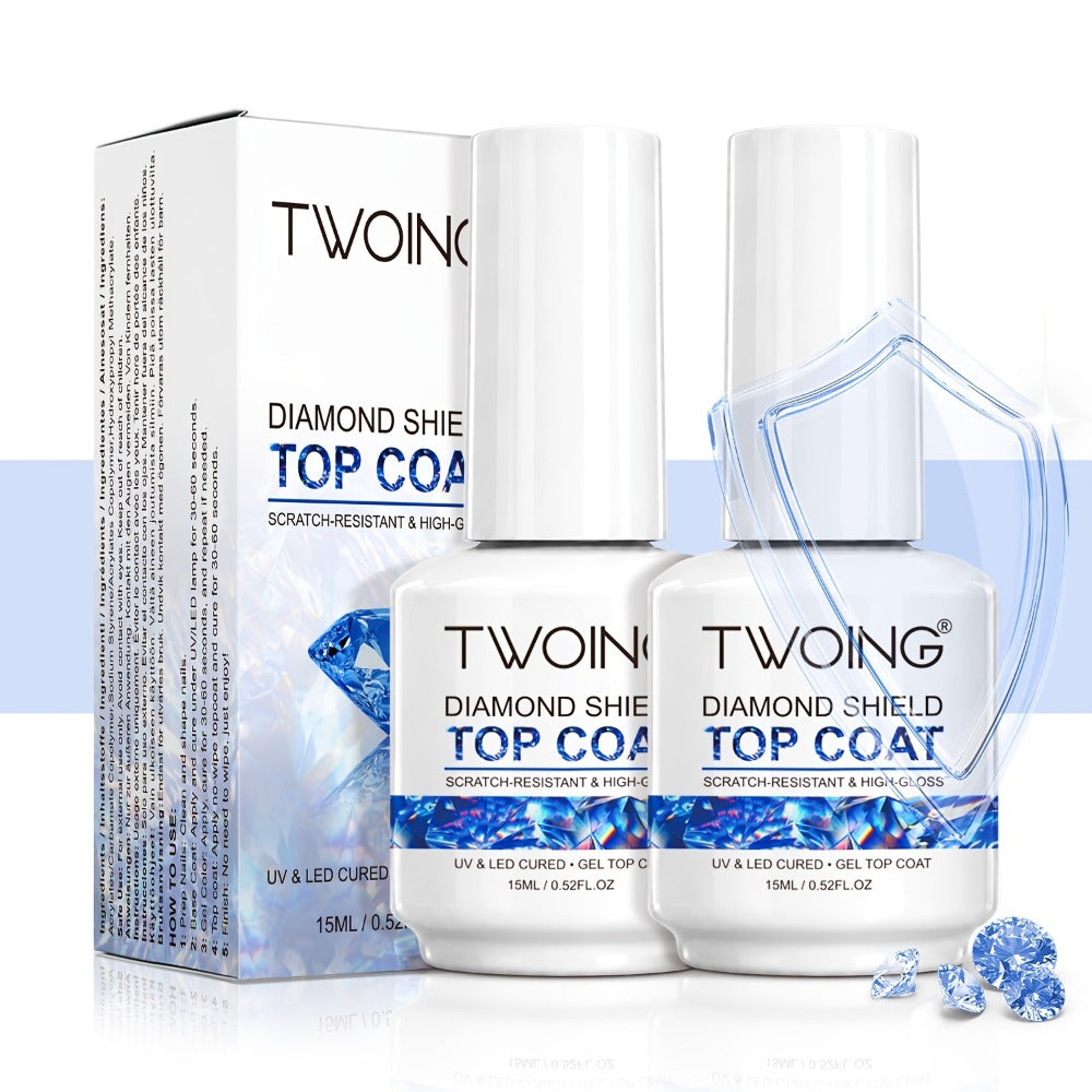 No-Wipe Gel Top Coat 2-Pack Diamond Shine High Gloss – LED Soak-Off Nail Sealer, Long-Lasting Scratch-Resistant Crystal Clear