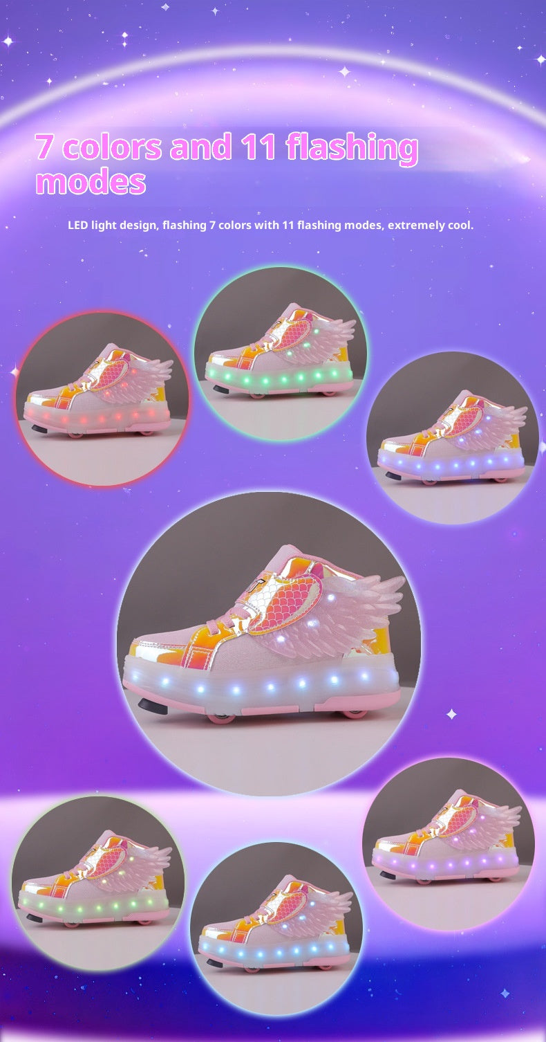 Children's Double-wheel Deformed Wings LED Luminous Rollerskate