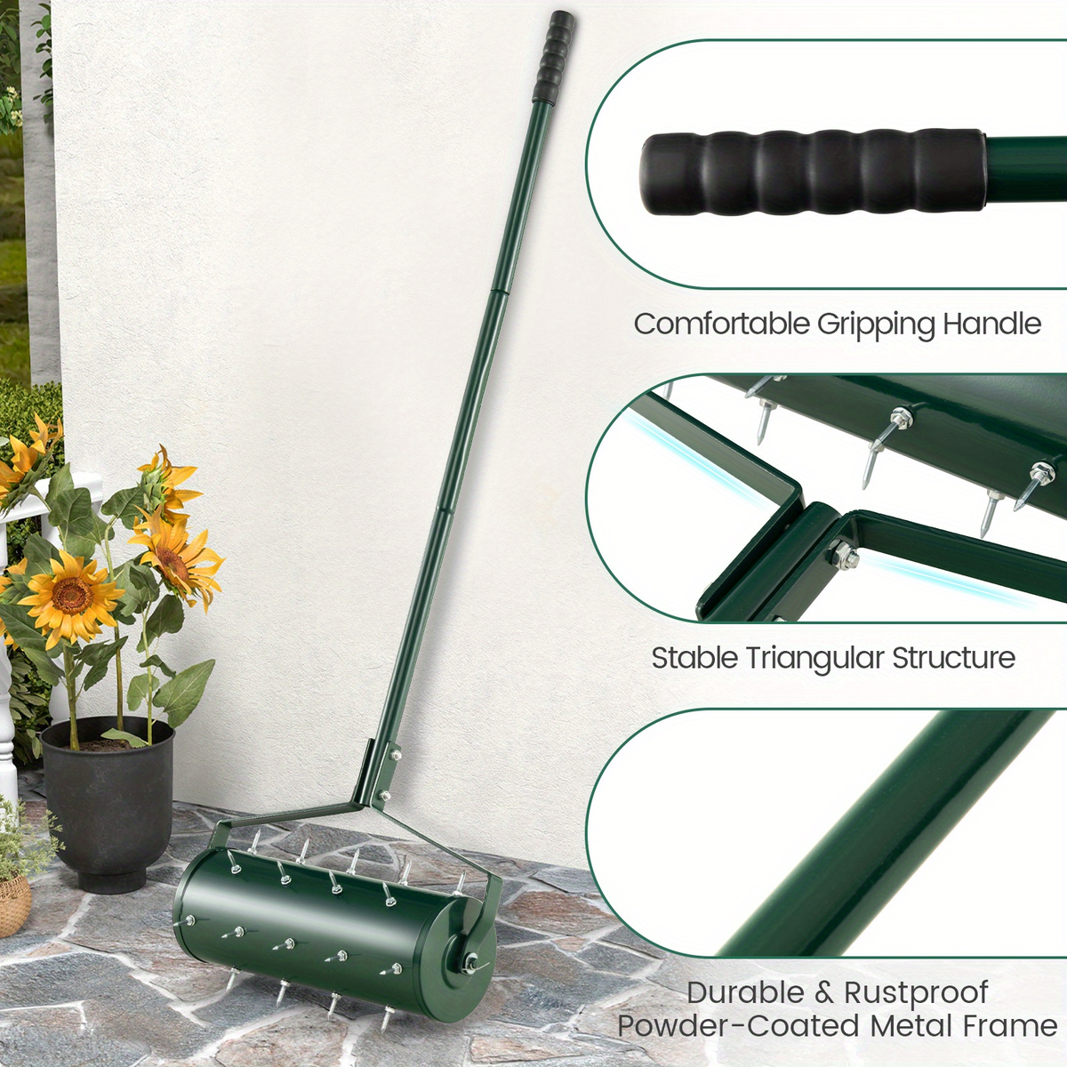 Rotary Lawn Aerator 18" Spike Drum with 27 Galvanized Steel Spikes, Fillable with Sand or Stone — image 5
