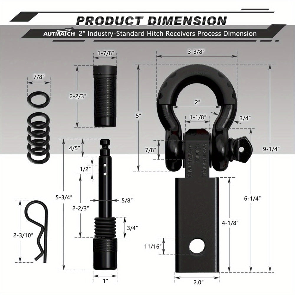 Shackle Hitch Receiver Kit 2 Inch – 45, 000 lbs Break Strength, Drop-Forged Steel, Lock Pin & D-Ring, Fits Truck RV ATV Boat,