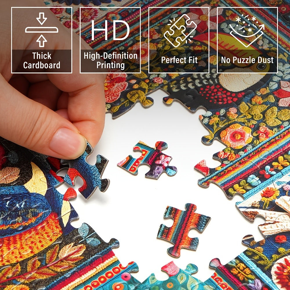 1000 Piece Bird Puzzle for Adults Bird Crochet Design – Challenging Animal Jigsaw with Letters on Back, Family Game Night Hom