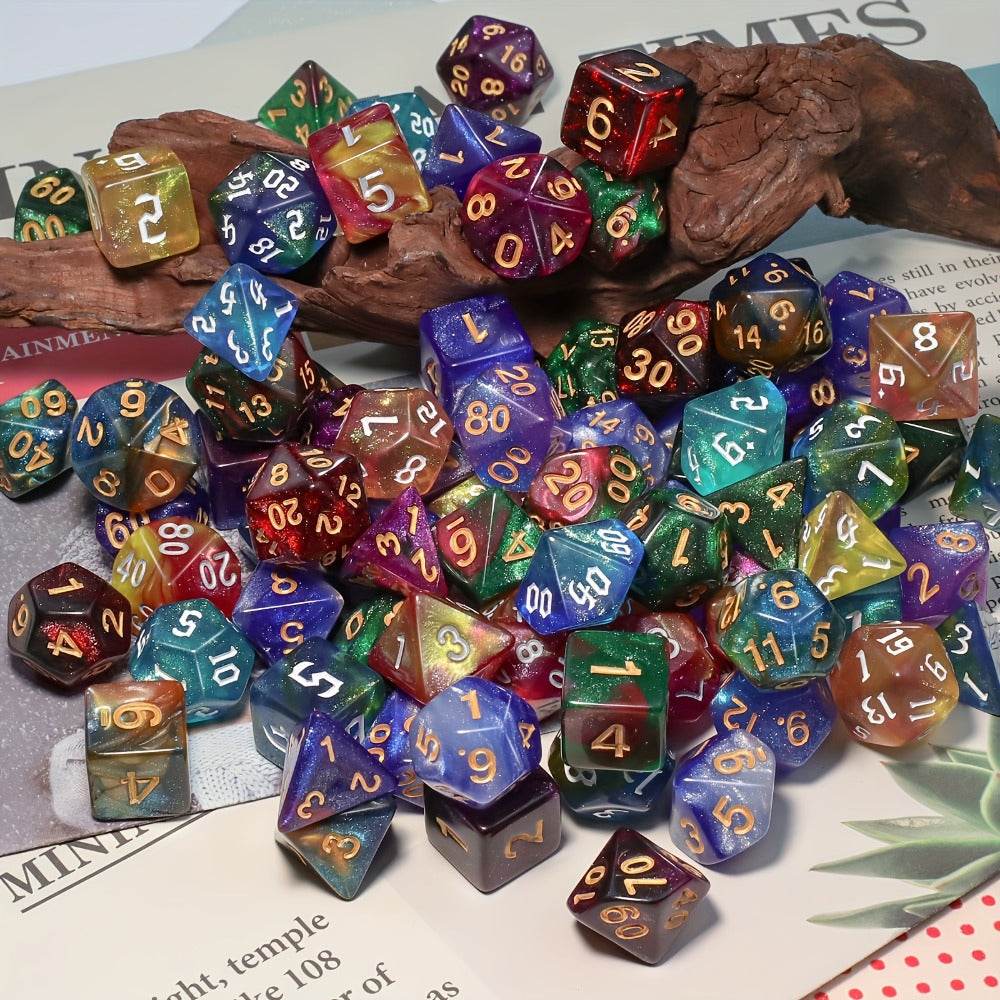 DnD Polyhedral Dice Set 84pcs – Starry Night Glitter Dice with Pouch & Tray for D&D RPG MTG Tabletop Games, Complete 12-Color