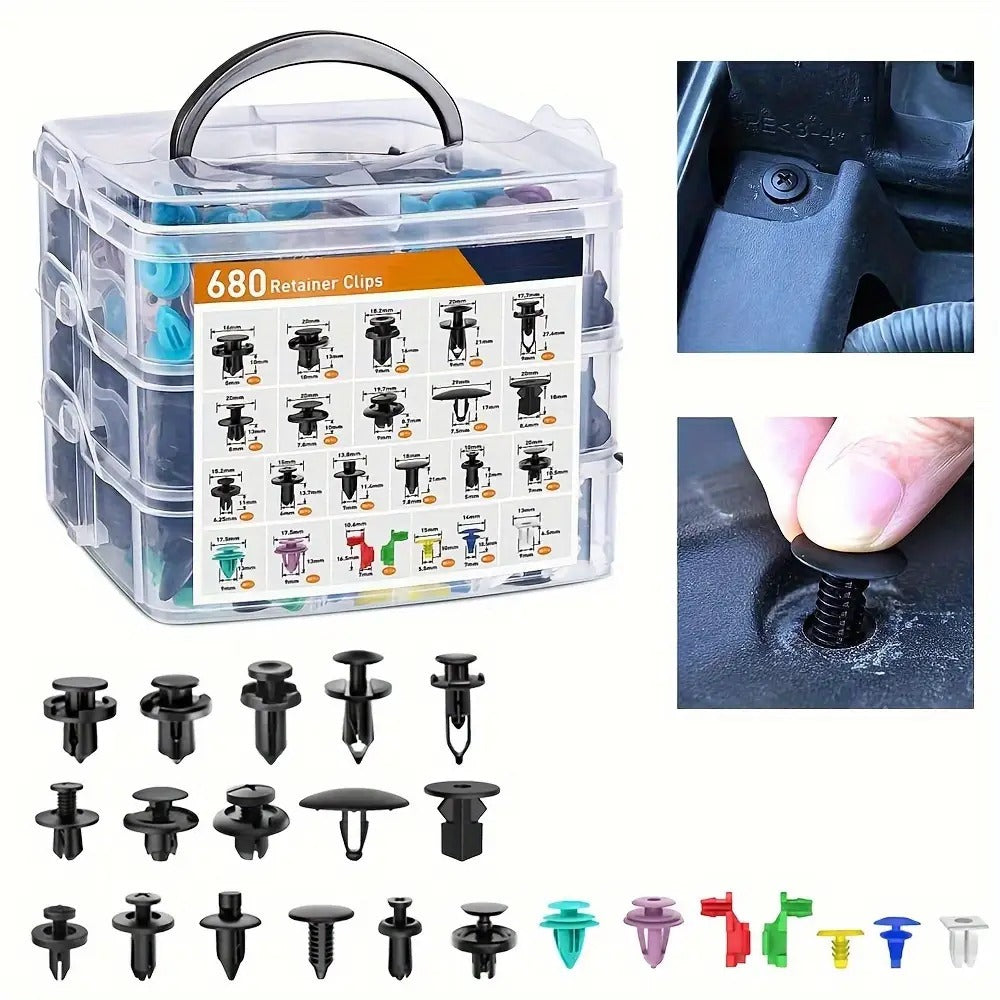 Car Bumper Screw & Rivet Repair Kit 725-Piece – Universal Plastic Clips, Nuts & Fasteners for Bumper, Wing & Interior Body Pa