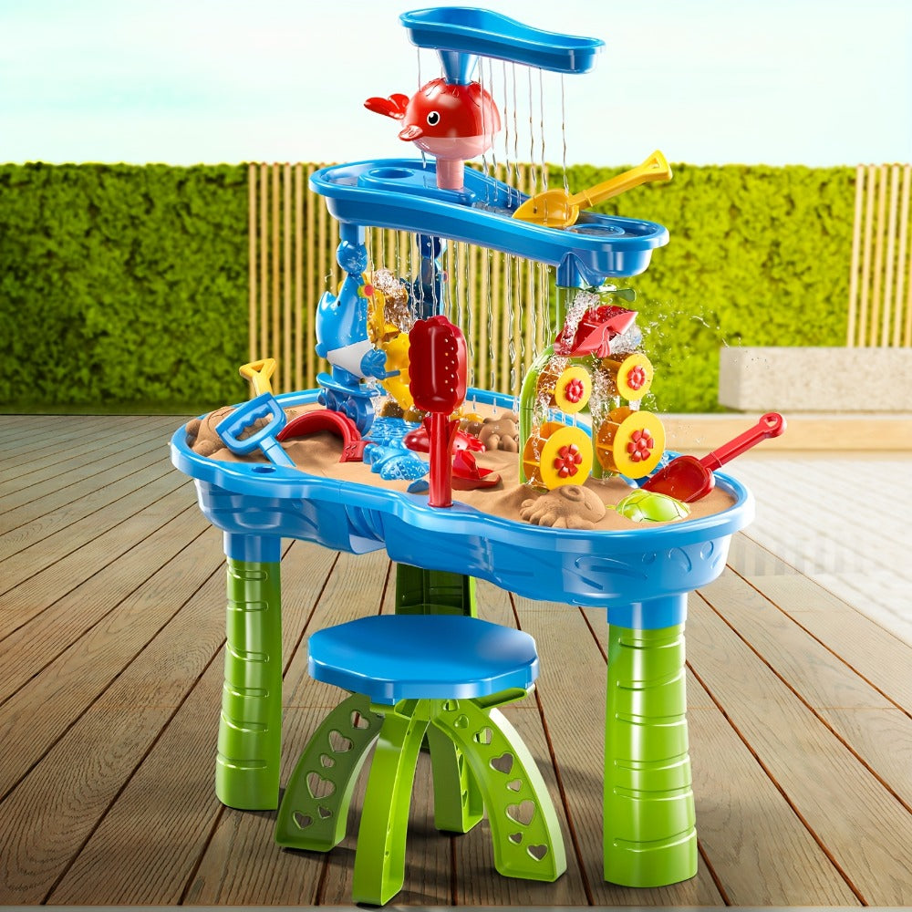 Sand and Water Table for Toddlers 3-Tier, Outdoor Sensory Play Set with Shovel Scoop & Strainer — image 2