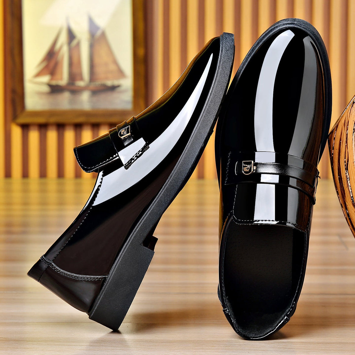 Dress Leather Shoes With A Mirror Like Slip On Design
