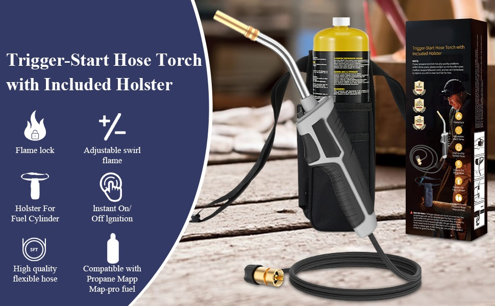 Trigger-Start Propane Torch Kit with 5 ft Hose and Holster or Cylinder Clip Configuration for Work Areas — image 6