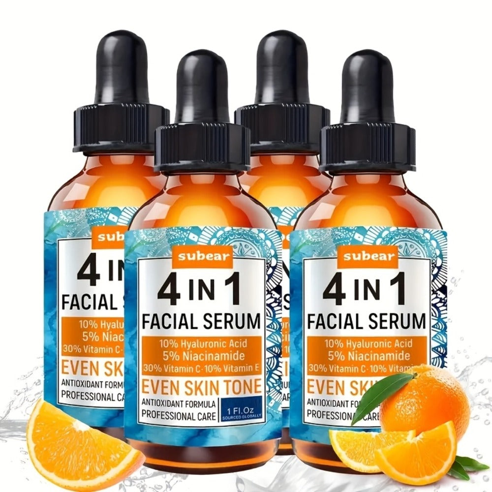 Face Serum 4-Piece Set with 30ml Hyaluronic Acid, Niacinamide, Vitamin C and Vitamin E Dropper Bottles — image 1