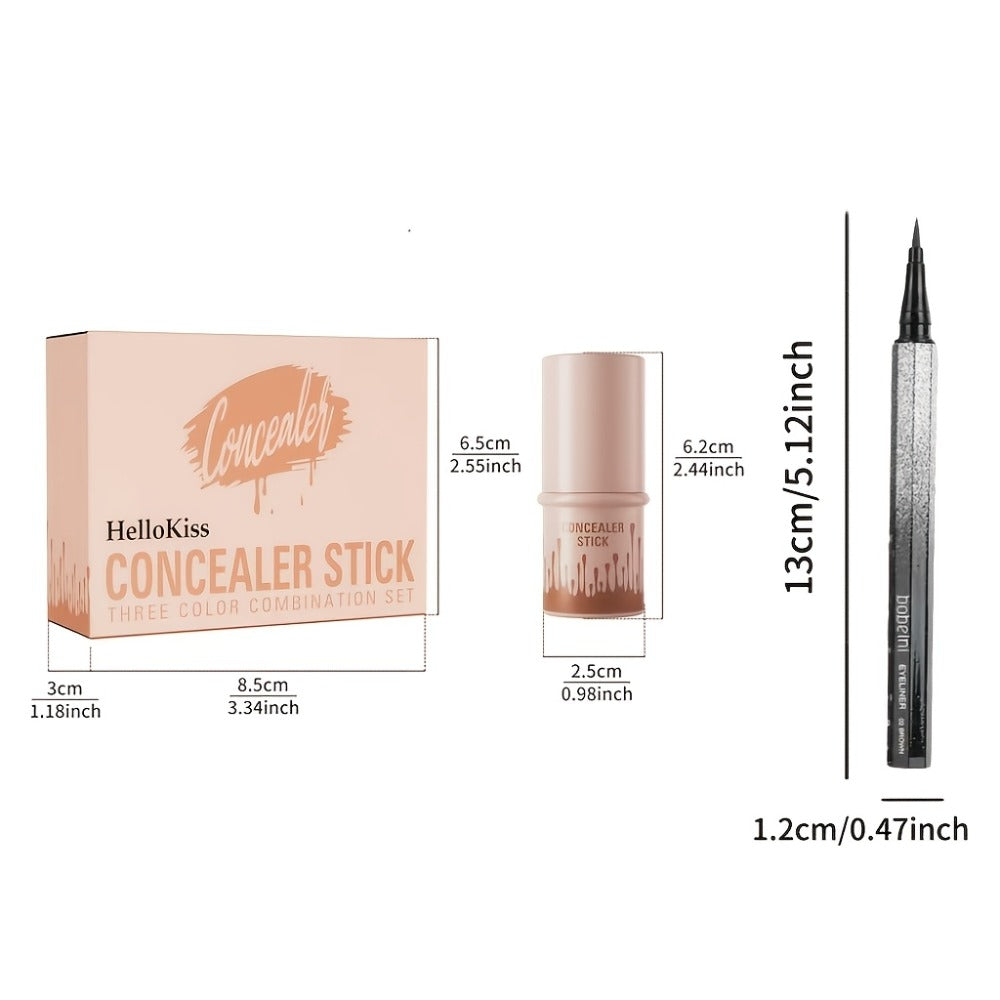 Cream Contour Stick Set 3-in-1 with Blush Highlighter & Bronzer – Squalane Non-Greasy Waterproof Long-Lasting Sculpting Kit —