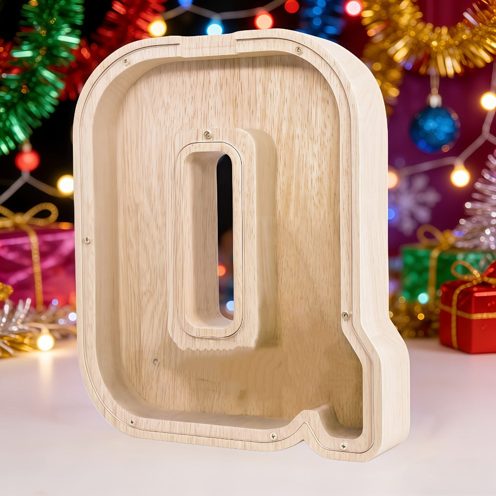Alphabet Letter Piggy Bank A-Z Wooden Coin Bank Large Capacity Transparent – Personalized Savings Box for Kids | Back to Scho