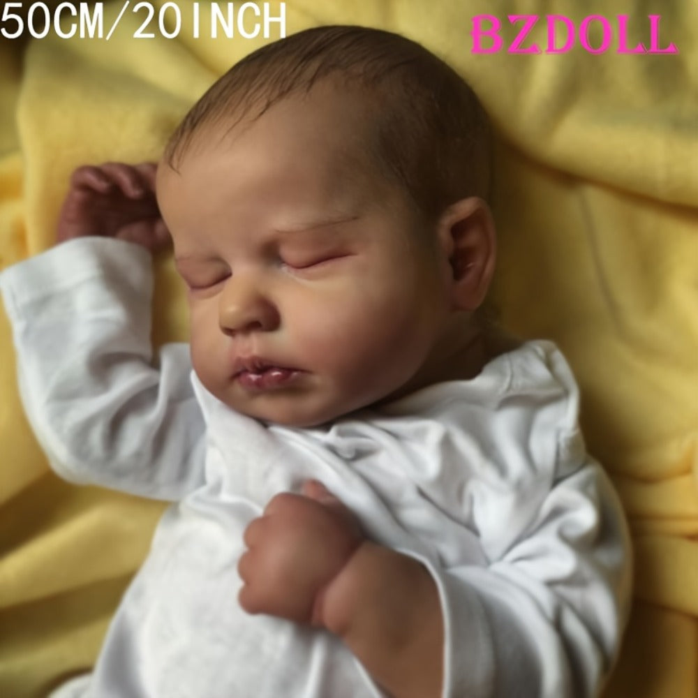 Sleeping 20-Inch Baby Doll with Cloth Body, White Long-Sleeve Outfit and 50 cm Size Label for Display — image 2