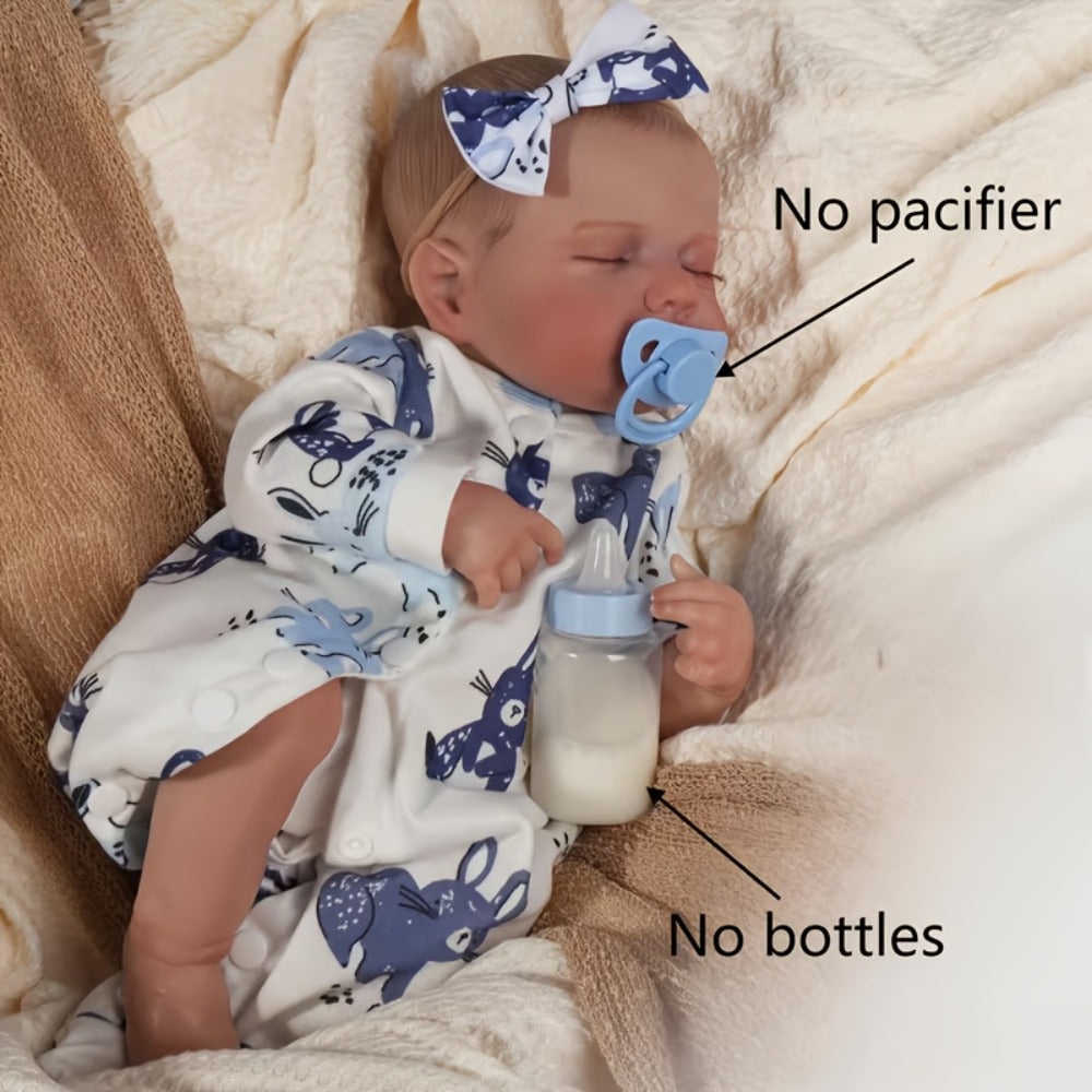 18-Inch Baby Doll in Blue-Print Outfit with Sleeping or Open-Eye Face Options and No Bottle or Pacifier — image 5