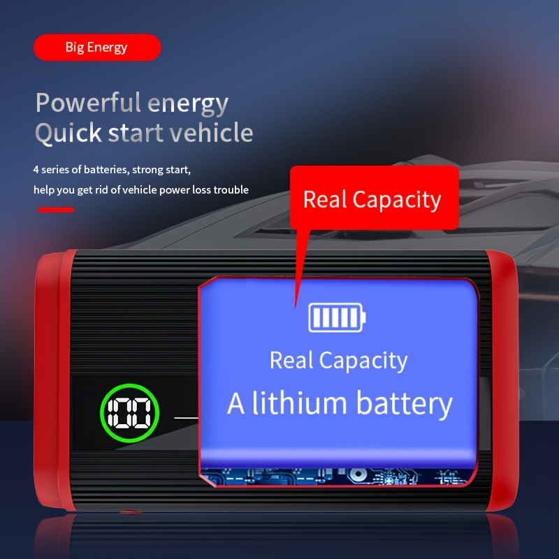 Lithium Jump Starter 3000A 8000mAh 12V Battery Pack USB-C Recharge Round LED Display for 6.0L Diesel for Garden, Patio and Ya