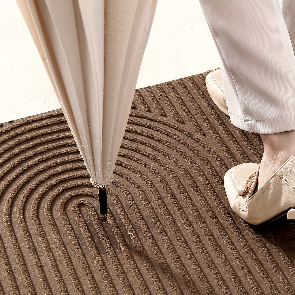 Time Arc Door Mat with Geometric Groove Pattern in Black, Gray or Brown and Two Rectangular Sizes — image 16
