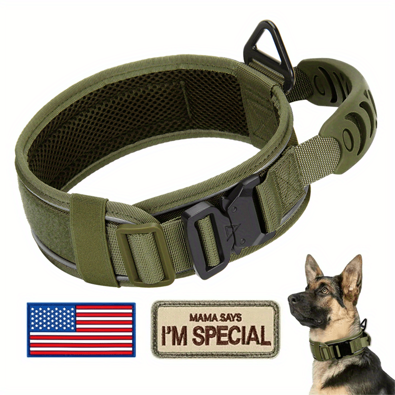 Wide Tactical Dog Collar with Padded Grab Handle, Reflective Stitching, Two Patches and M–XL Sizing — image 15