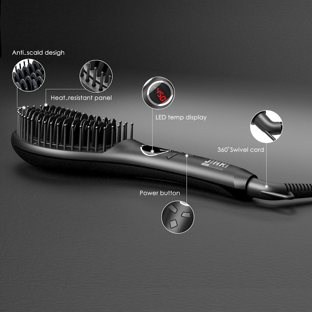 Ceramic Hair Straightener Brush 30 Sec Fast Heat Anti-Scald Straightening Comb Soft Touch, for Home, Travel and Salon Hair St