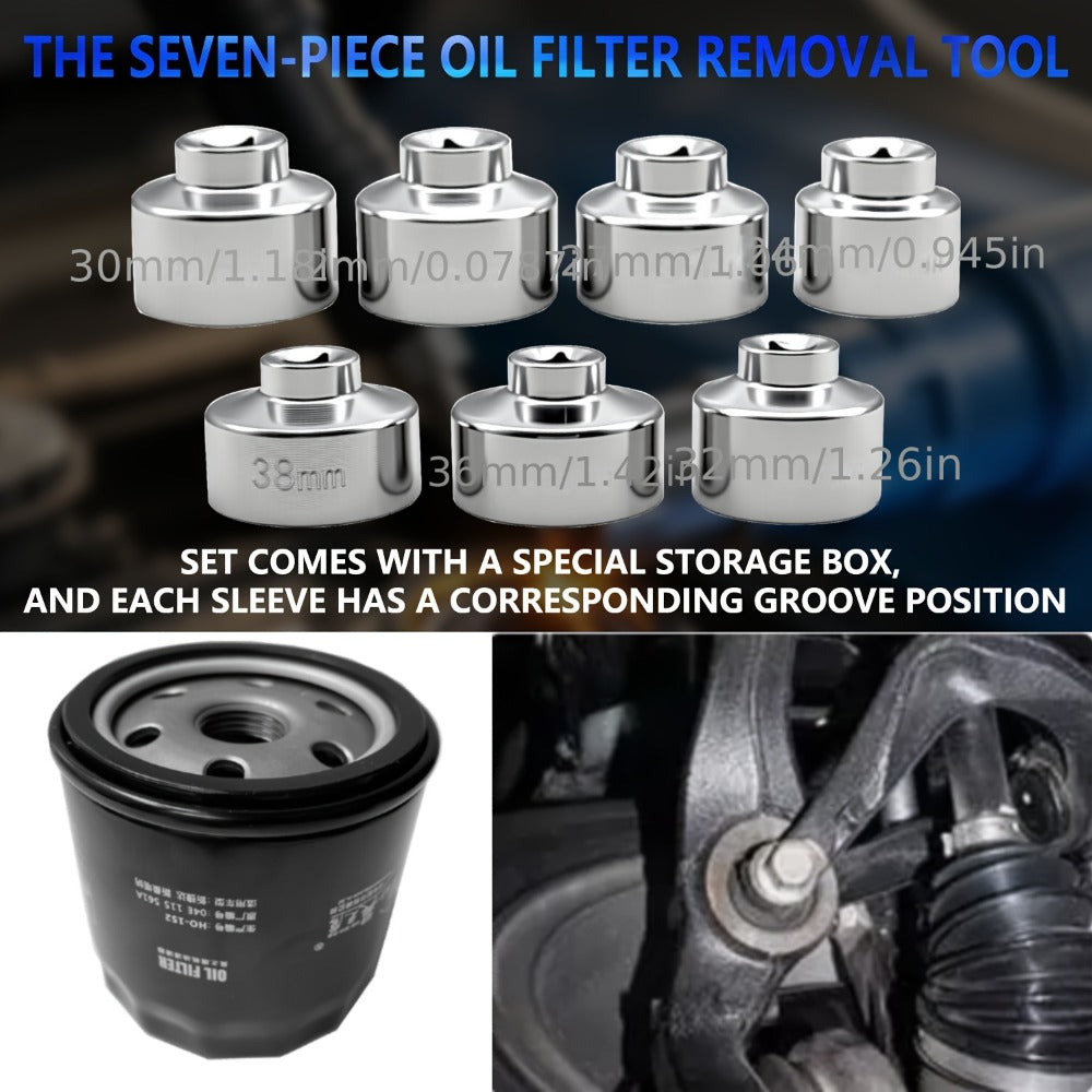 7-Piece Oil Filter Wrench Socket Set – CR-V Steel Hexagonal Cap Wrenches 24mm to 38mm, 3/8-Inch Drive, Universal Fit for Car 