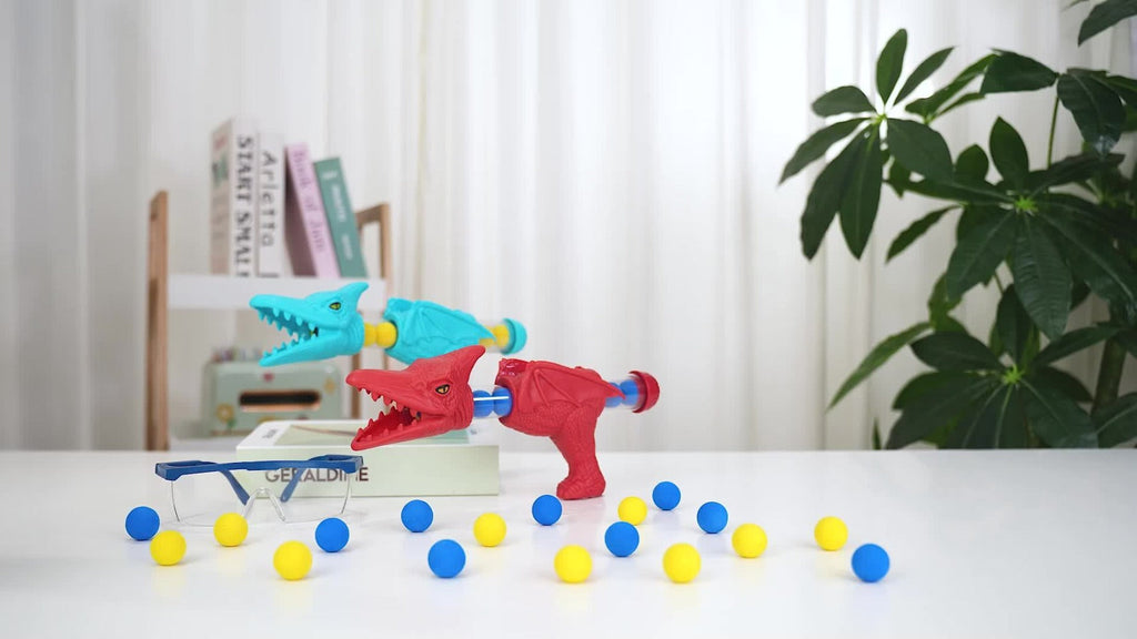 Dinosaur Shooting Game Toy with Sound Light & Spray, Movable Dino Target Launcher Set with Foam Bullets & Goggles for Boys Ki