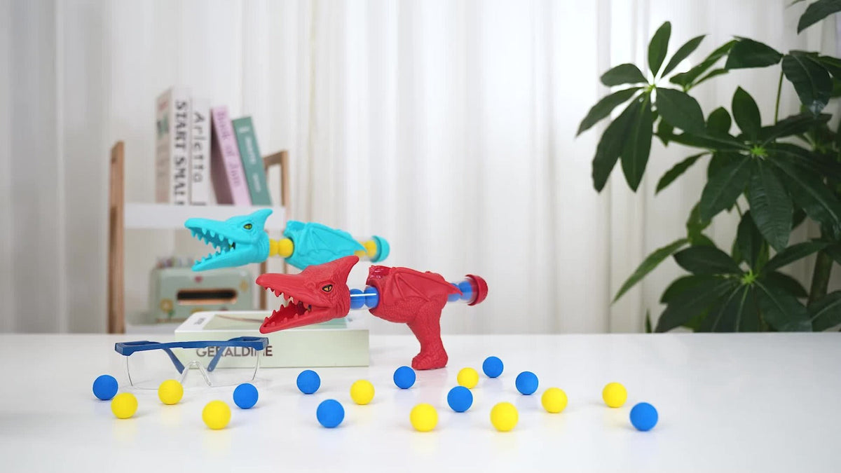 Dinosaur Shooting Game Toy with Sound Light & Spray, Movable Dino Target Launcher Set with Foam Bullets & Goggles for Boys Ki
