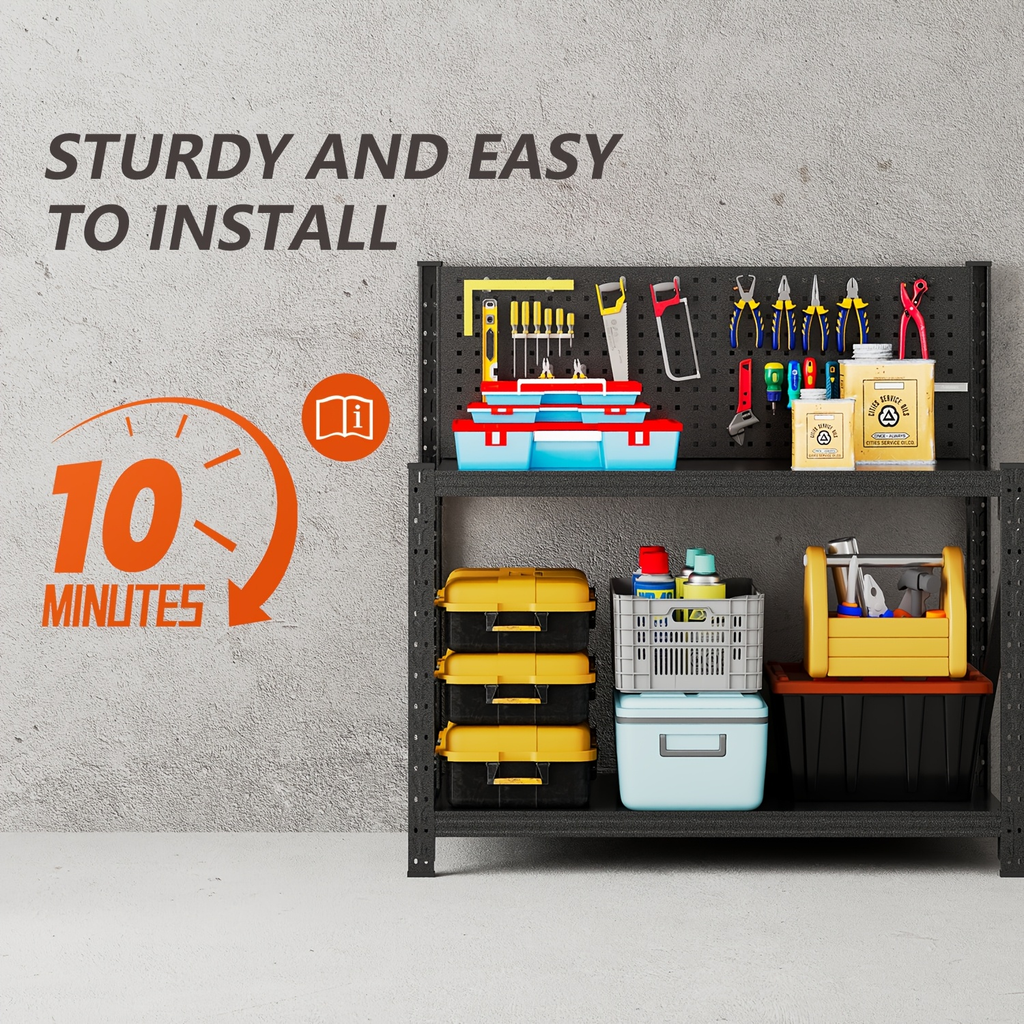 Four-Tier Metal Garage Storage Shelf with Wide Workbench Top and Lower Tool Organizer Space — image 6