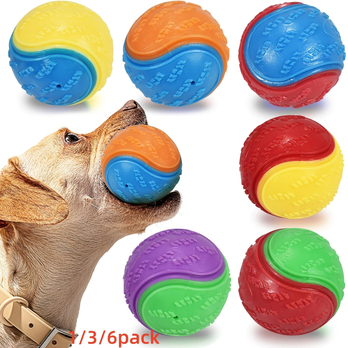 Dog Toy 6-Pack Squeaky High-Bounce Rubber Balls, 2.5-Inch Size and Standard Launcher Compatibility — image 1