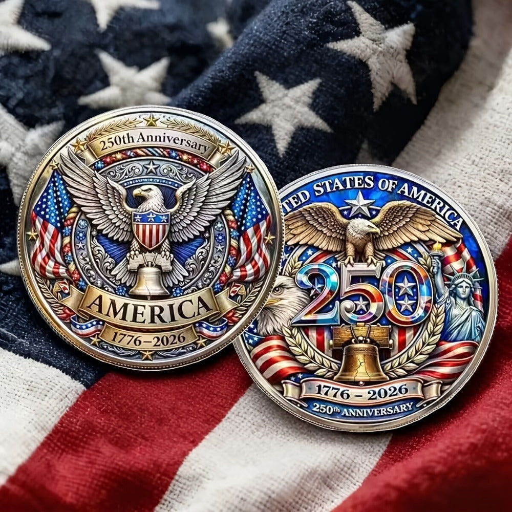 US 250th Anniversary Commemorative Coins 1776-2026 Set of 10 – America 250 Collectible Coins with Dual Historical Patterns — 