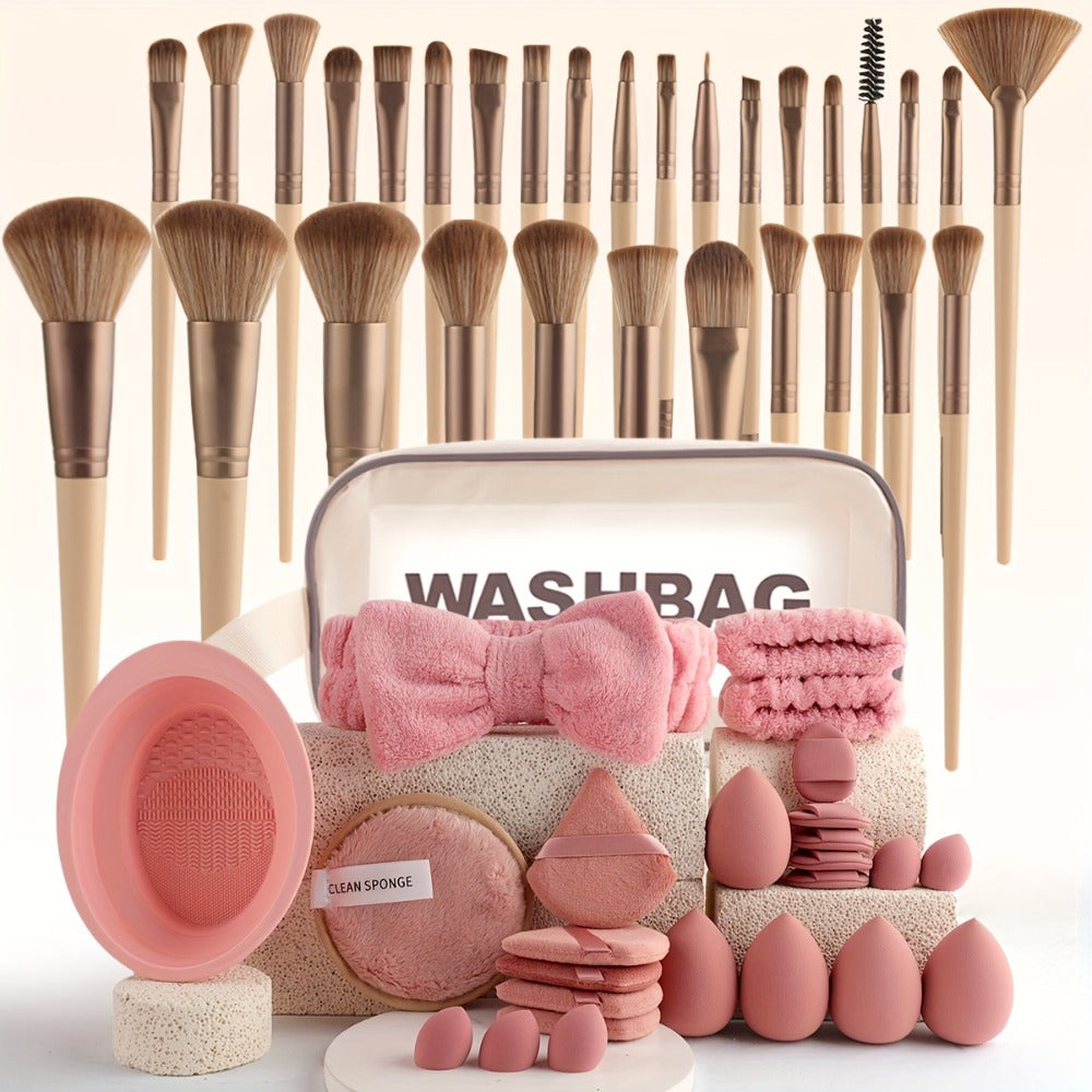 Makeup Brush Set, 56-Piece Polyester Bristle Collection with Wood Handles in Beige, Pink or Brown Color Options — image 4