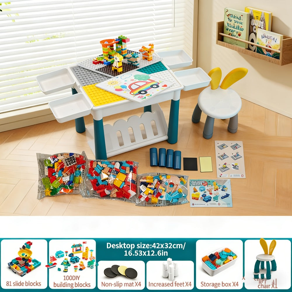 Kids Activity Table Building Blocks LEGO Compatible Play Table for Toddlers, Durable ABS Plastic Space-Saving Corner Design —