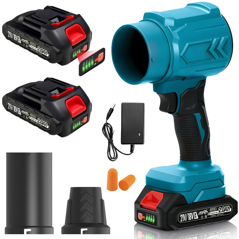 Cordless Handheld Leaf Blower and Air Duster Kit in Yellow or Blue with Two Batteries, Charger and Two Nozzles — image 5