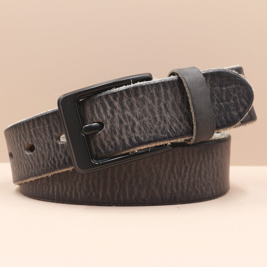 Korean Style Personality Top Layer Leather Pin Buckle Black Buttons Men's Leather Belt